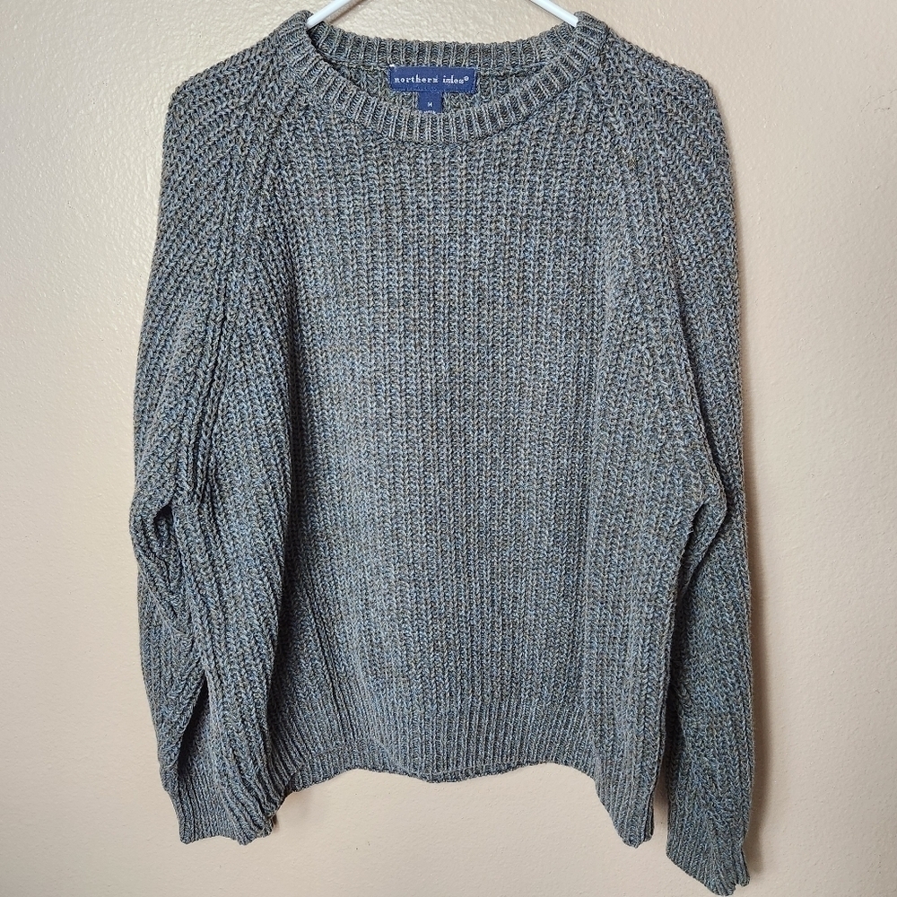 Northern Isles Womens Ramie Blend Marled Chunky Knit Raglan Sleeve Crewneck-Sz M